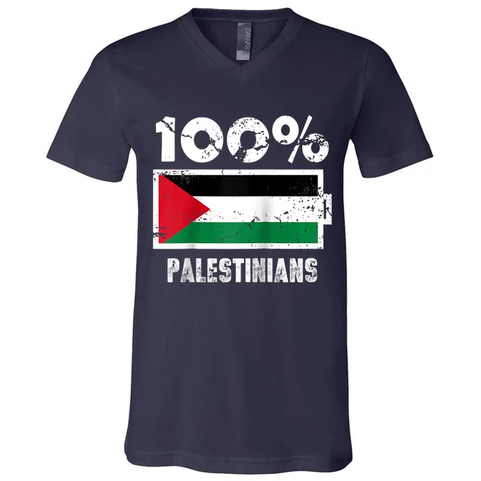 Palestine Flag Support | 100% Palestinians Battery Power V-Neck T-Shirt