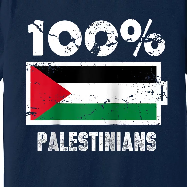 Palestine Flag Support | 100% Palestinians Battery Power Premium T-Shirt