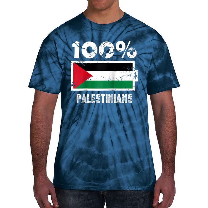 Palestine Flag Support | 100% Palestinians Battery Power Tie-Dye T-Shirt