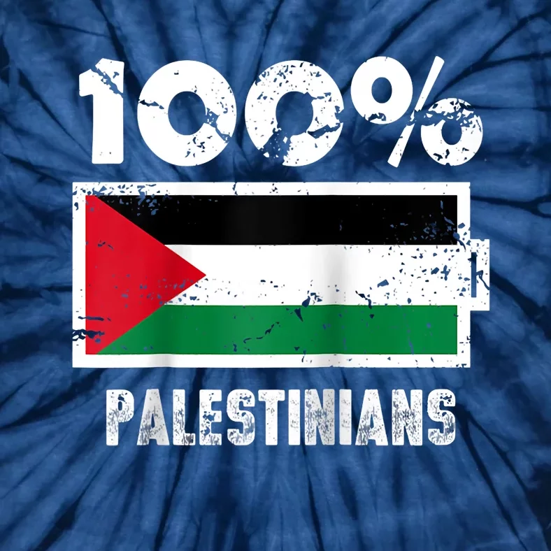 Palestine Flag Support | 100% Palestinians Battery Power Tie-Dye T-Shirt