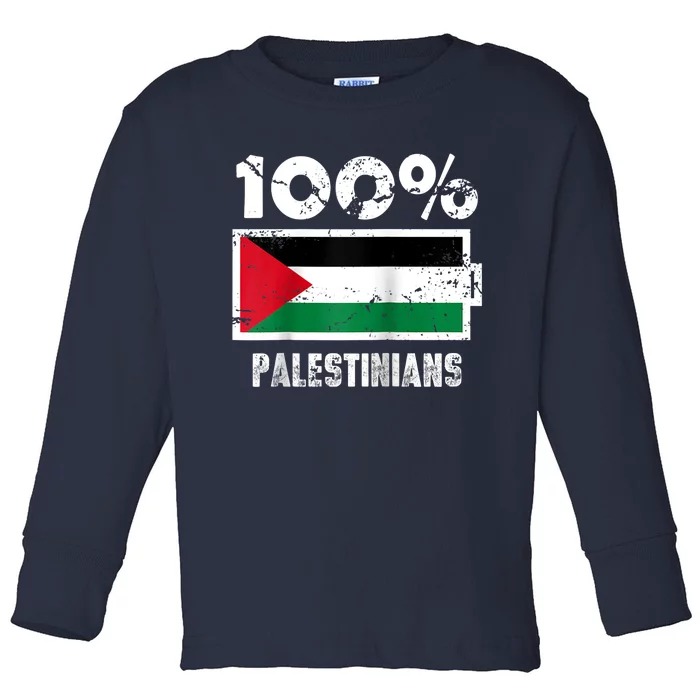 Palestine Flag Support | 100% Palestinians Battery Power Toddler Long Sleeve Shirt