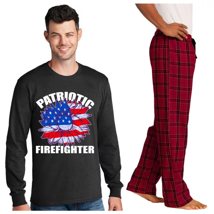 Patriotic Firefighter Sunflower Retro Job America Flag Gift Long Sleeve Pajama Set