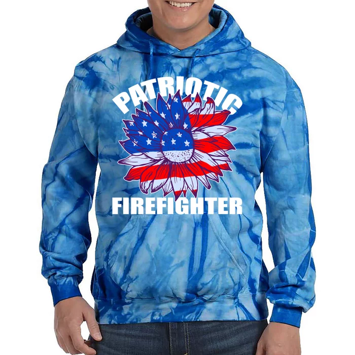 Patriotic Firefighter Sunflower Retro Job America Flag Gift Tie Dye Hoodie