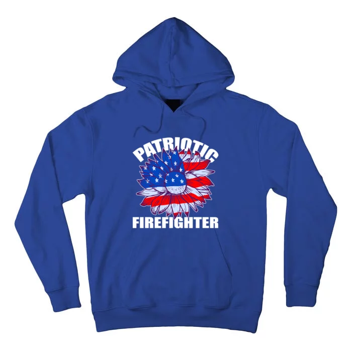 Patriotic Firefighter Sunflower Retro Job America Flag Gift Tall Hoodie