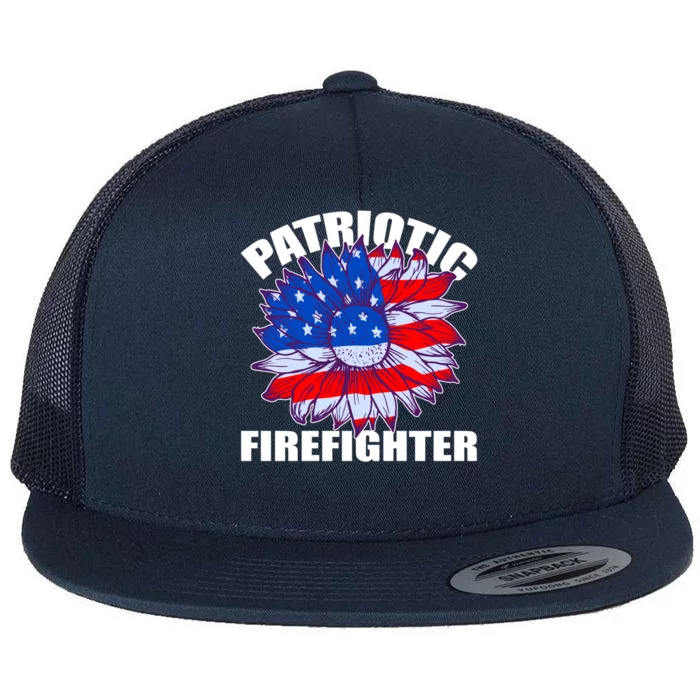 Patriotic Firefighter Sunflower Retro Job America Flag Gift Flat Bill Trucker Hat