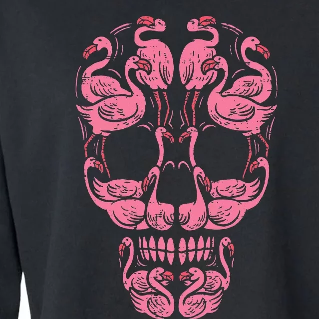 Pink Flamingo Skull Breast Cancer Awareness Halloween Cropped Pullover Crew