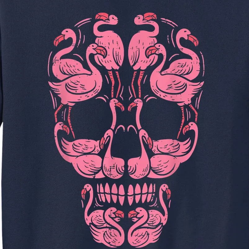 Pink Flamingo Skull Breast Cancer Awareness Halloween Women Tall Sweatshirt