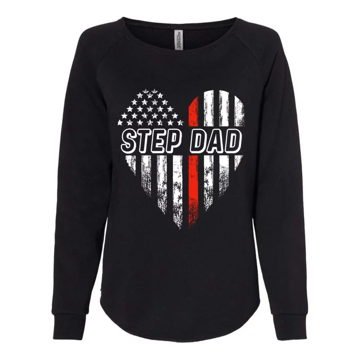 Proud Firefighter Step Dad American Flag Heart Gift Womens California Wash Sweatshirt