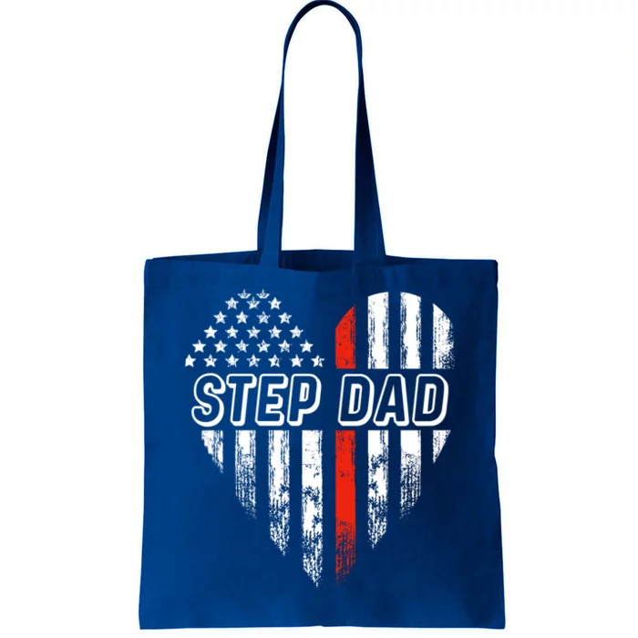 Proud Firefighter Step Dad American Flag Heart Gift Tote Bag