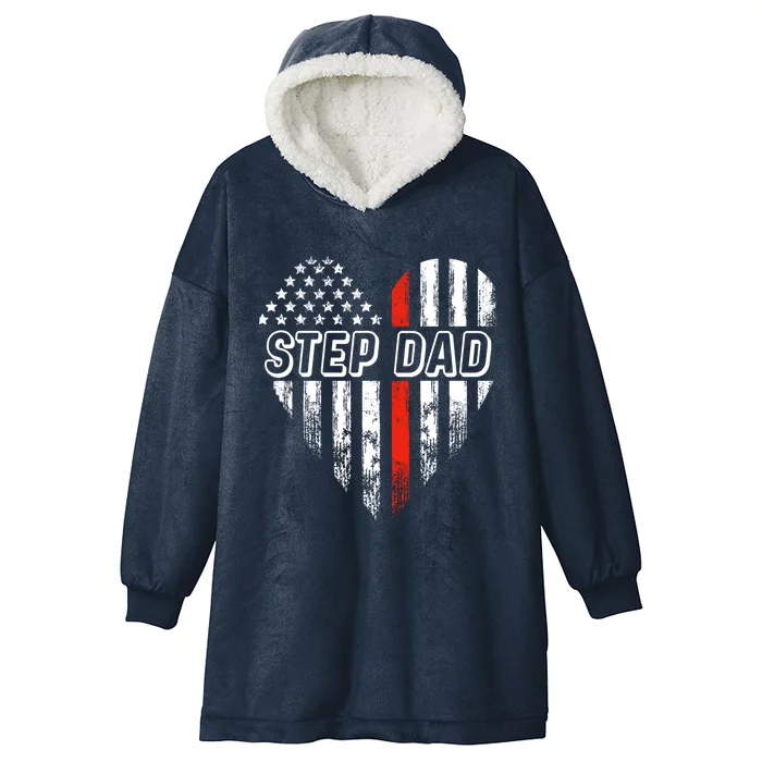 Proud Firefighter Step Dad American Flag Heart Gift Hooded Wearable Blanket