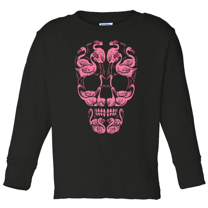 Pink Flamingo Skull Breast Cancer Awareness Halloween Women Toddler Long Sleeve Shirt