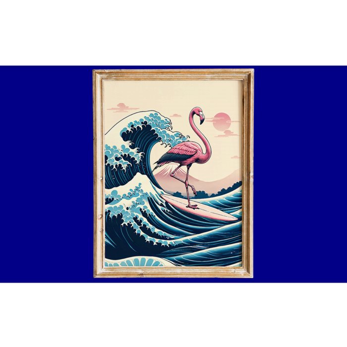 Pink Flamingo Surfer Tropical Great Big Wave Framed Bumper Sticker