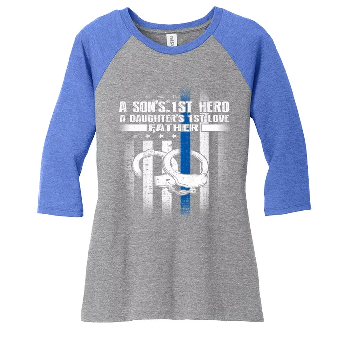 Police Father SonS First Hero Daughters First Love Gift Women's Tri-Blend 3/4-Sleeve Raglan Shirt