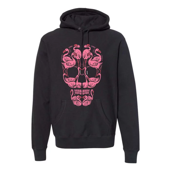 Pink Flamingo Skull Breast Cancer Awareness Halloween Women Premium Hoodie