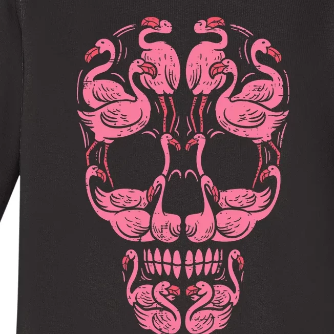 Pink Flamingo Skull Breast Cancer Awareness Halloween Women Baby Long Sleeve Bodysuit