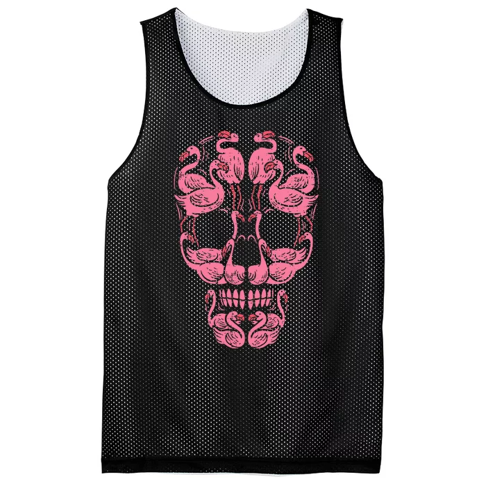 Pink Flamingo Skull Breast Cancer Awareness Halloween Women Mesh Reversible Basketball Jersey Tank