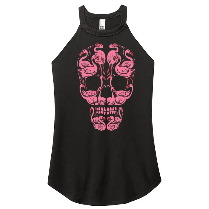 Pink Flamingo Skull Breast Cancer Awareness Halloween Women Women’s Perfect Tri Rocker Tank