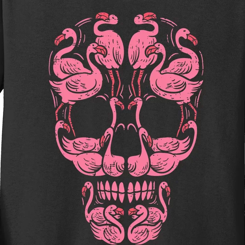 Pink Flamingo Skull Breast Cancer Awareness Halloween Women Kids Long Sleeve Shirt