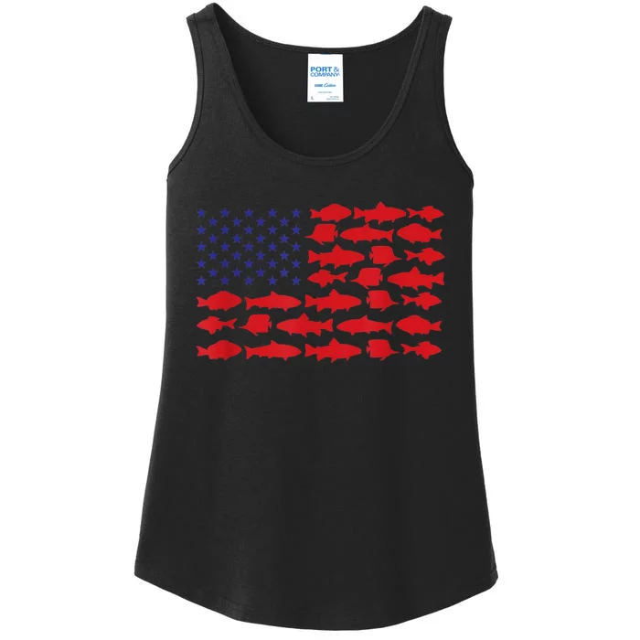 Patriotic Fisher Saltwaters Fish Saltwater Men American Flag Ladies Essential Tank