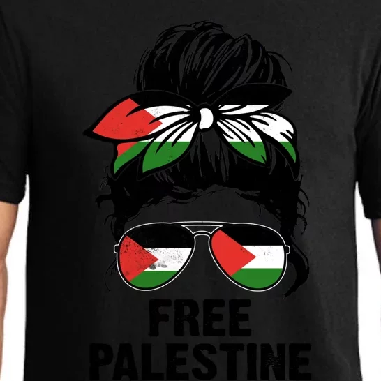 Palestine Free Save Gaza Strip End Messy Hair Bun Flag Cute Gift Pajama Set