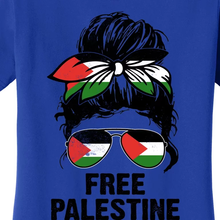 Palestine Free Save Gaza Strip End Messy Hair Bun Flag Cute Gift Women's T-Shirt