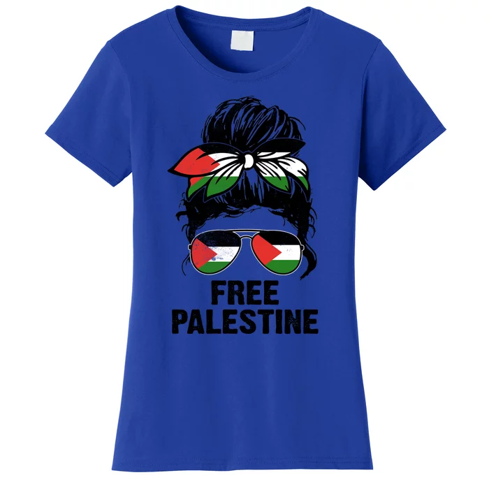 Palestine Free Save Gaza Strip End Messy Hair Bun Flag Cute Gift Women's T-Shirt