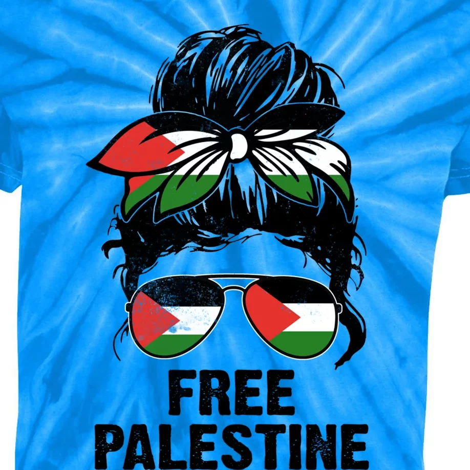 Palestine Free Save Gaza Strip End Messy Hair Bun Flag Cute Gift Kids Tie-Dye T-Shirt