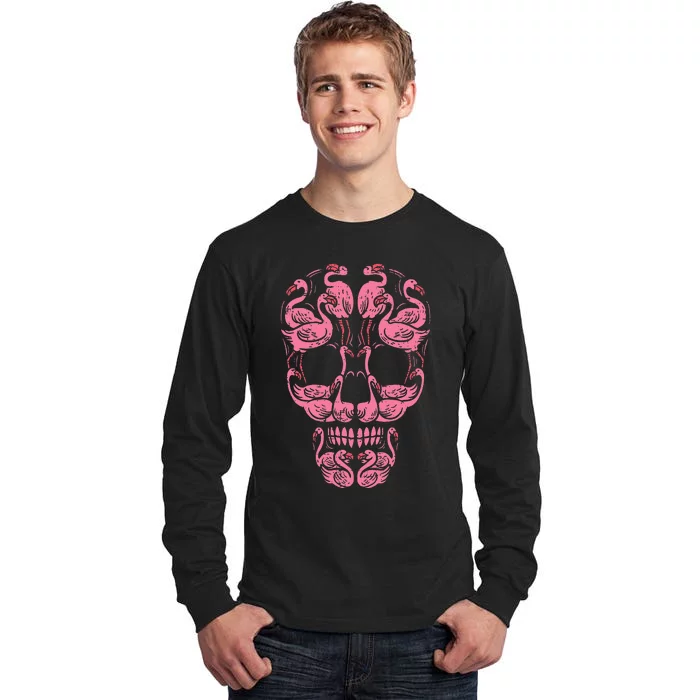 Pink Flamingo Skull Breast Cancer Awareness Halloween Tall Long Sleeve T-Shirt