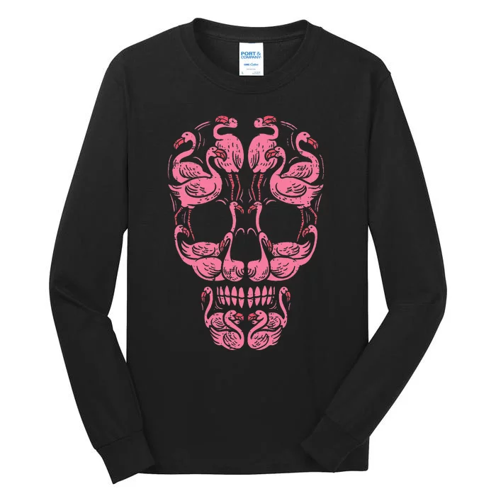 Pink Flamingo Skull Breast Cancer Awareness Halloween Tall Long Sleeve T-Shirt