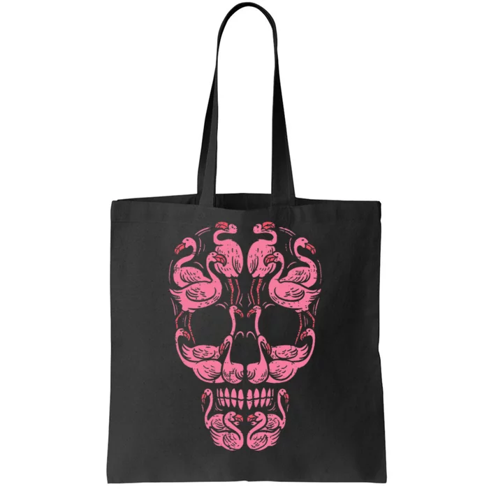 Pink Flamingo Skull Breast Cancer Awareness Halloween Tote Bag