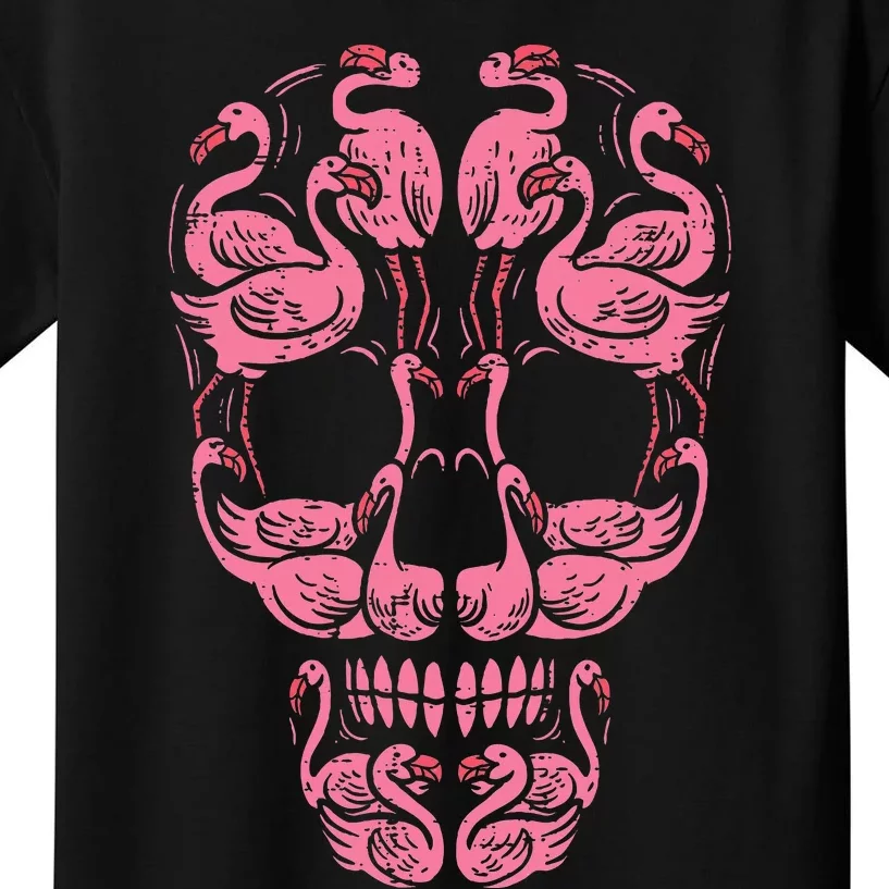 Pink Flamingo Skull Breast Cancer Awareness Halloween Kids T-Shirt