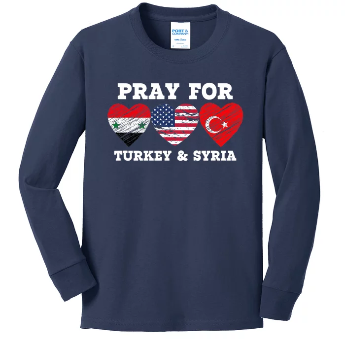 Pray For Syria And Turkey Earthquake American Flag Vintage Kids Long Sleeve Shirt