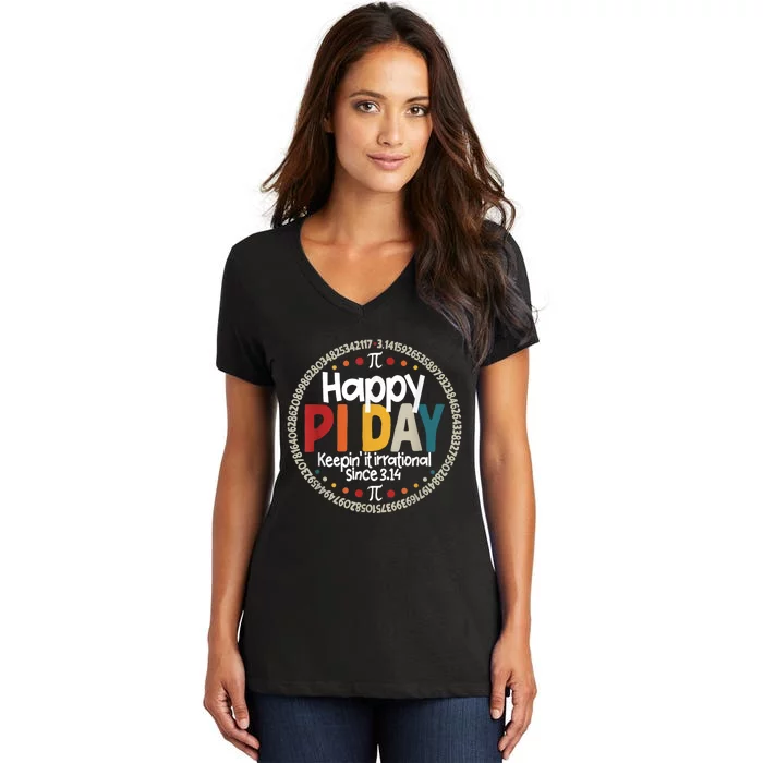 Pi For Teacher Vintage 3.14 Pi Digits Happy Pi Day Women's V-Neck T-Shirt