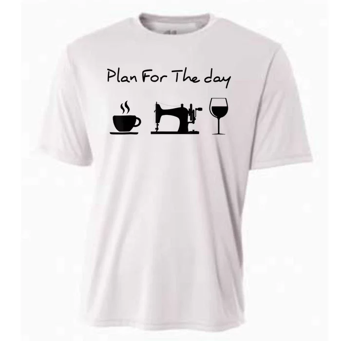 Plan For The Day Coffee Sewing Machine Wine Funny Lover Cooling Performance Crew T-Shirt