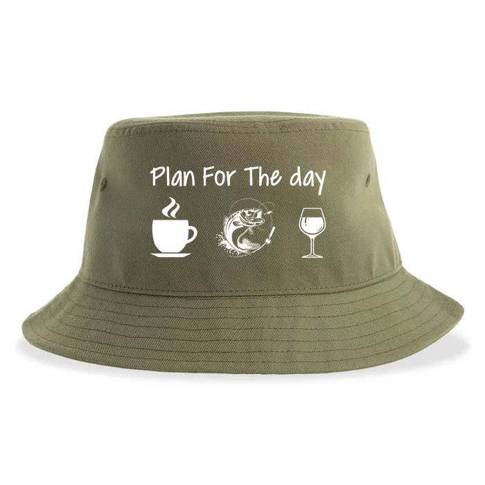 Plan For The Day Coffee Fishing And Wine Fishing Lover Gift Meaningful Gift Sustainable Bucket Hat