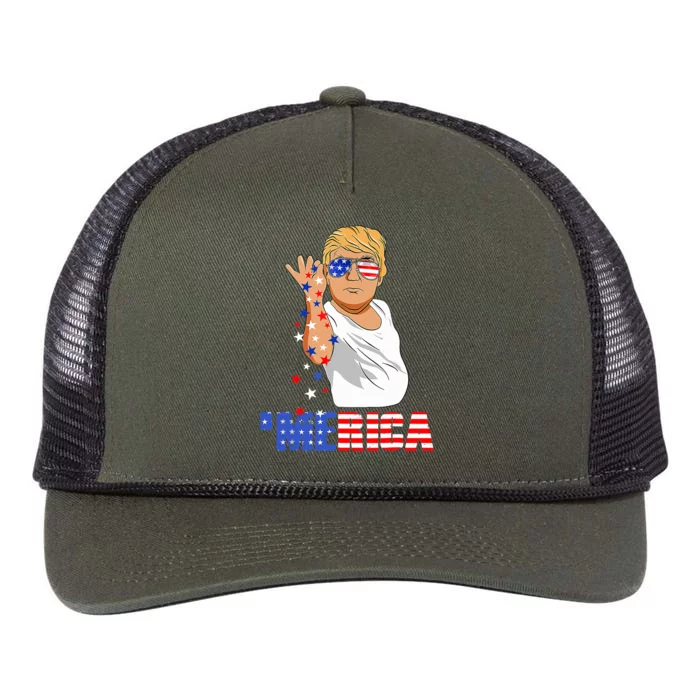 Patriotic Funny Trump Salt Merica Freedom 4th of July Retro Rope Trucker Hat Cap