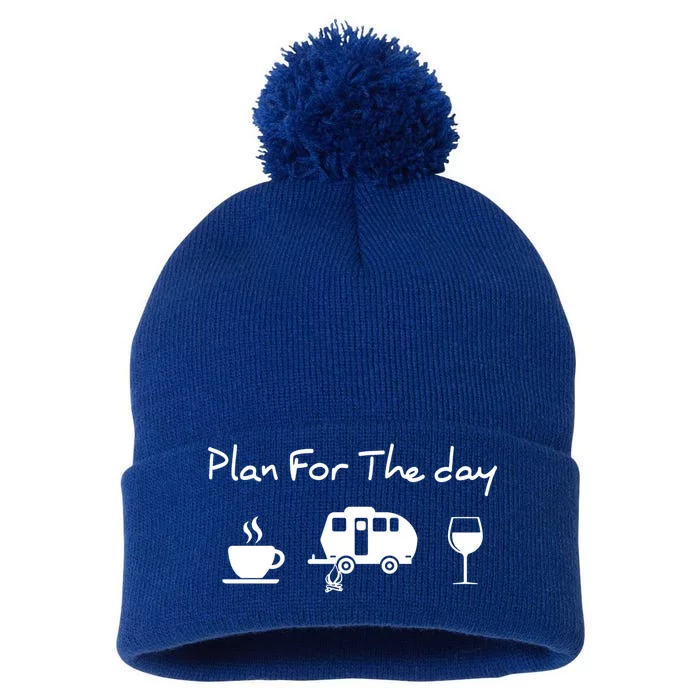 Plan For The Day Coffee Camping Wine Gift Pom Pom 12in Knit Beanie