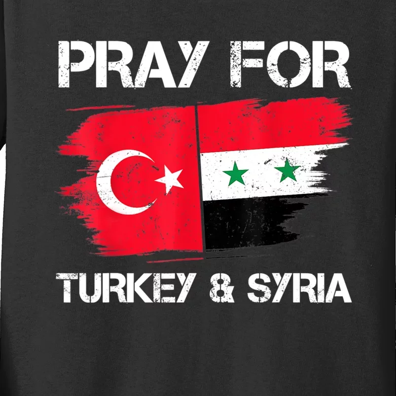 Pray For Turkey & Syria Flag Earthquake In Turkey Syria Kids Long Sleeve Shirt