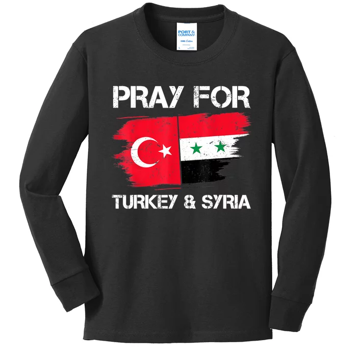 Pray For Turkey & Syria Flag Earthquake In Turkey Syria Kids Long Sleeve Shirt