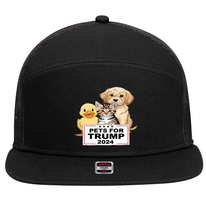 Pets For Trump Duck Cat Dog Donald Trump 2024 7 Panel Mesh Trucker Snapback Hat