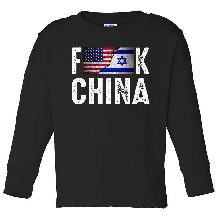 Pray For the Peace US Israel Flag Anti-China Toddler Long Sleeve Shirt