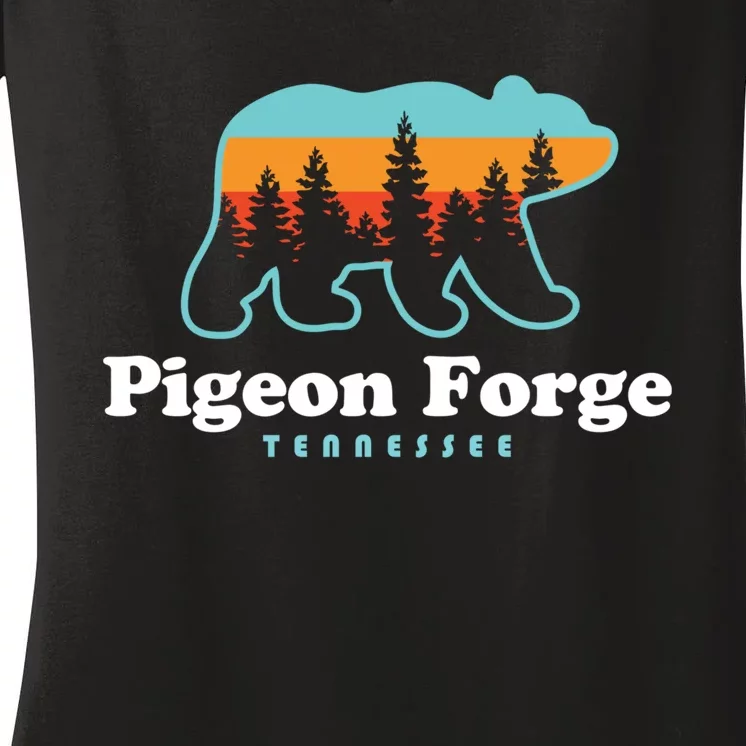 Pigeon Forge TN Bear Great Smoky Mountains Women's V-Neck T-Shirt