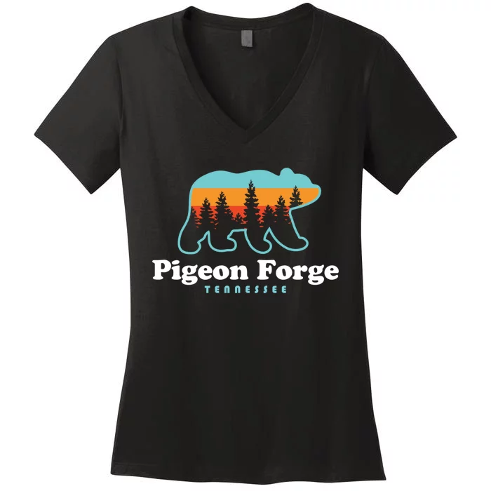 Pigeon Forge TN Bear Great Smoky Mountains Women's V-Neck T-Shirt