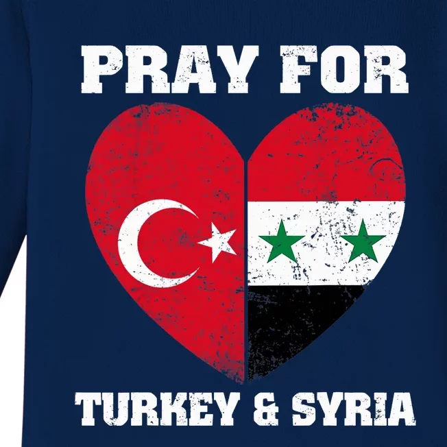 Pray For Turkey & Syria Flag Heart Turkey Syria Earthquake Baby Long Sleeve Bodysuit