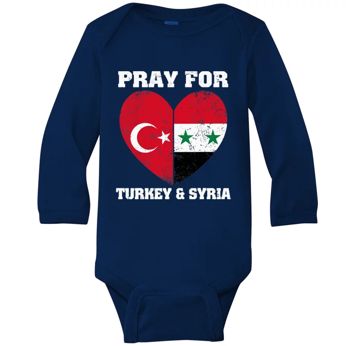 Pray For Turkey & Syria Flag Heart Turkey Syria Earthquake Baby Long Sleeve Bodysuit