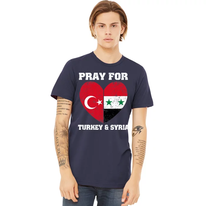 Pray For Turkey & Syria Flag Heart Turkey Syria Earthquake Premium T-Shirt