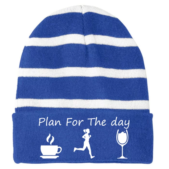 Plan For The Day Coffee Running Wine Gift Striped Beanie with Solid Band