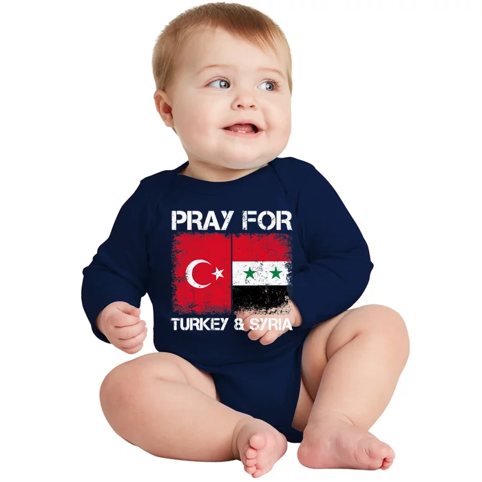 Pray For Turkey And Syria Earthquake In Turkey & Syria Flag Baby Long Sleeve Bodysuit