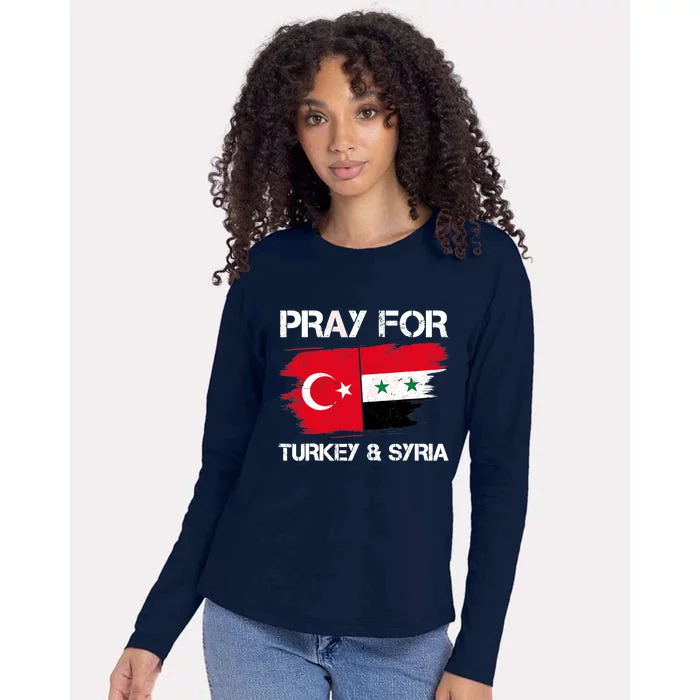 Pray For Turkey & Syria Flag Earthquake In Turkey Syria Womens Cotton Relaxed Long Sleeve T-Shirt