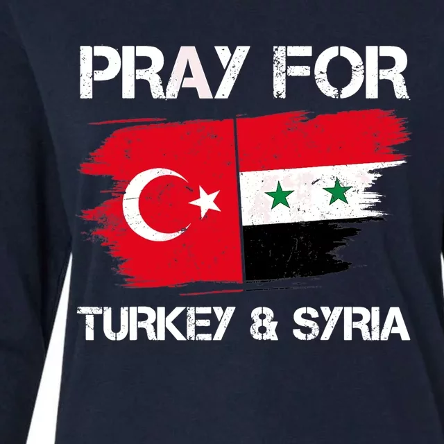 Pray For Turkey & Syria Flag Earthquake In Turkey Syria Womens Cotton Relaxed Long Sleeve T-Shirt